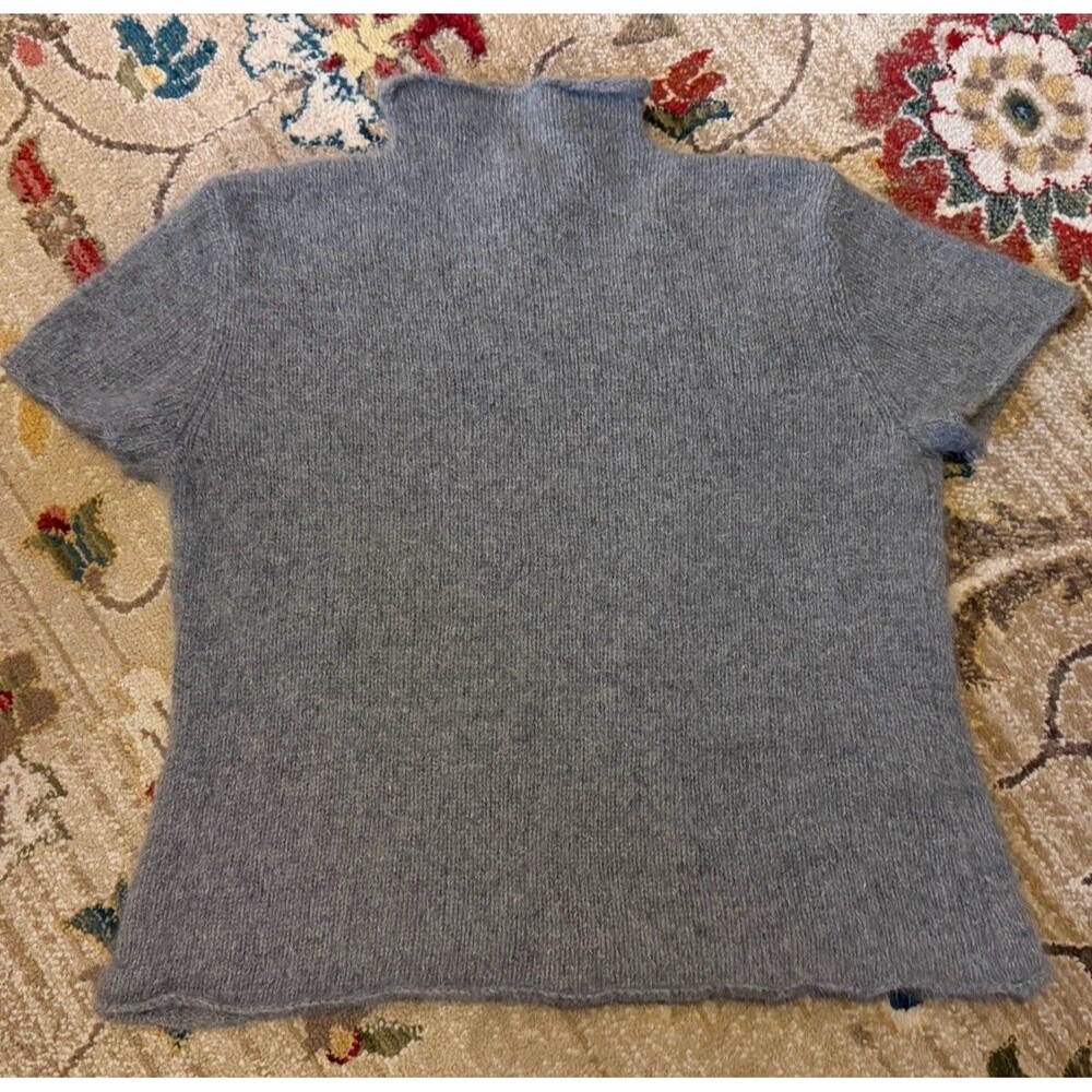 Nine West Gray Short Sleeves Top Merino Wool Angola Blend Sweater Shirt Size Xl